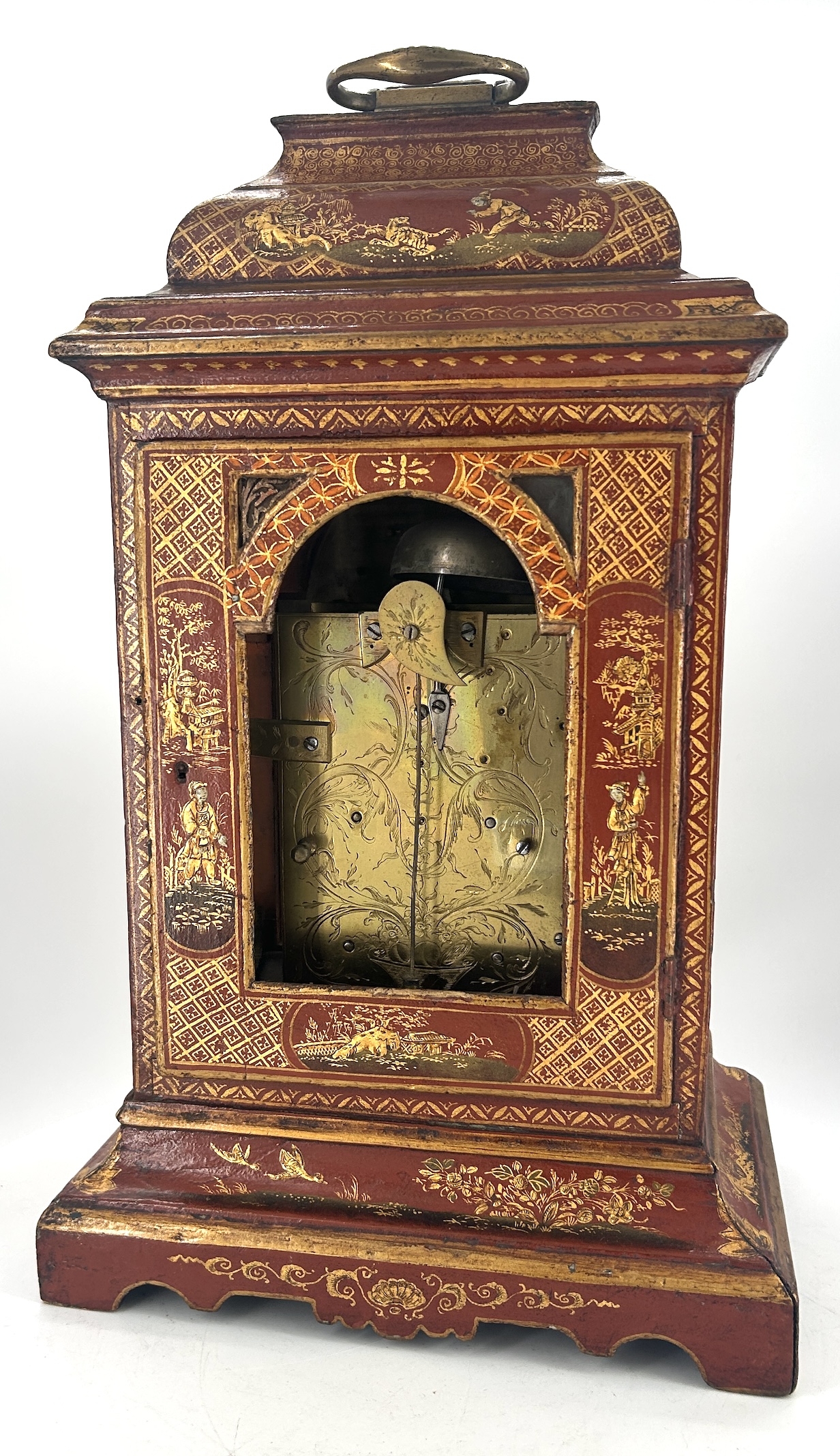 Outstanding Red Chinoiserie English Verge Twin Fusee Bracket Clock – Ca 1760 twin fusee Antique Clocks 11